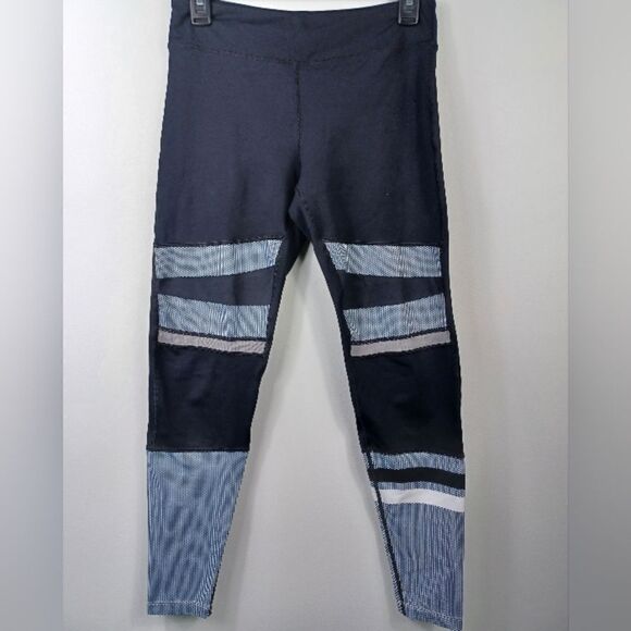 ‼️final must bundle‼️ Lilybod Workout Leggings Navy Blue Striped Mid Rise - Picture 1 of 9